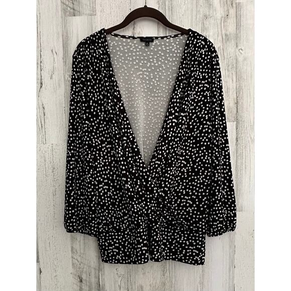 Talbots Womens Faux Wrap Surplice Blouse Shirt Size Medium Black White Dot - Picture 1 of 9
